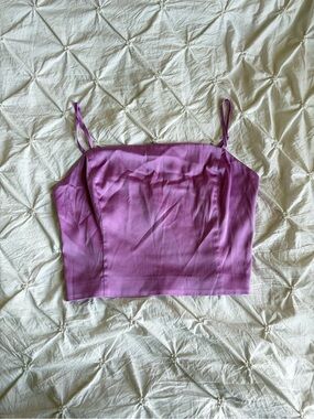 Sunday Best Lavender Satin Spaghetti Strap Crop Top